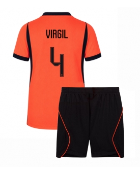 Billige Fotballdrakt Nederland Virgil van Dijk #4 Replika Hjemmedraktsett Barn VM 2026 Kortermet (med bukser)